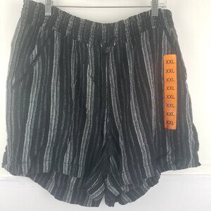 NWT Briggs Womens Linen/ Rayon Blend Black White Stripe Shorts Sz XXL